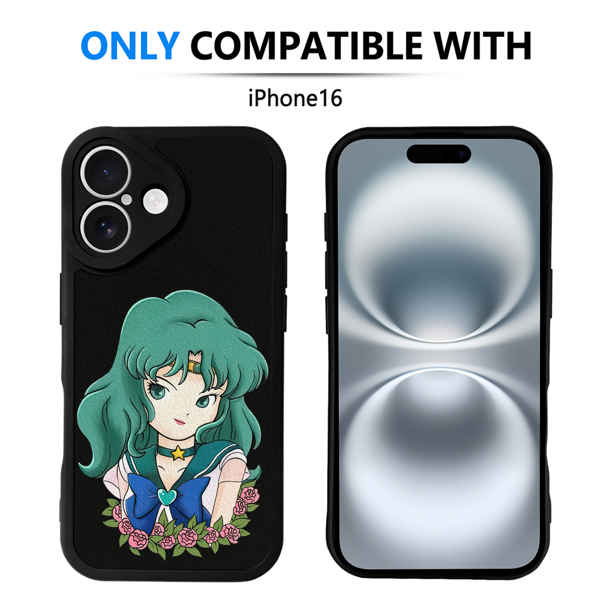 （画像用） 美少女戦士セーラームーン 海王 みちる（かいおう みちる） Sailor Moon Kaiou Michiru 【iPhone 16シリーズ対応】シリコンスマホケース（レザー調） 材質：シリコン